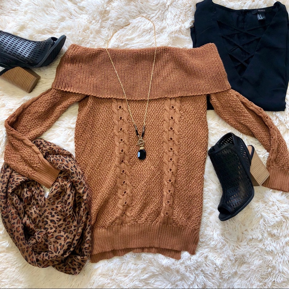 Mustard gold off the shoulder sweater